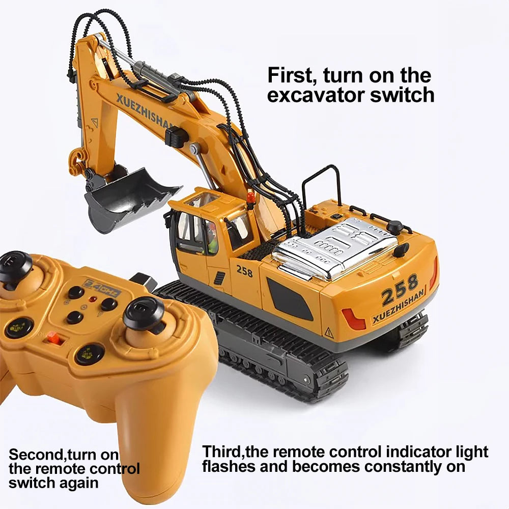 Excavator Toy for Boys with Remote Control 11-Channel Alloy Metal 2.4GHz Wireless RC Engineering Vehicle for Boys 3-12 Year Old