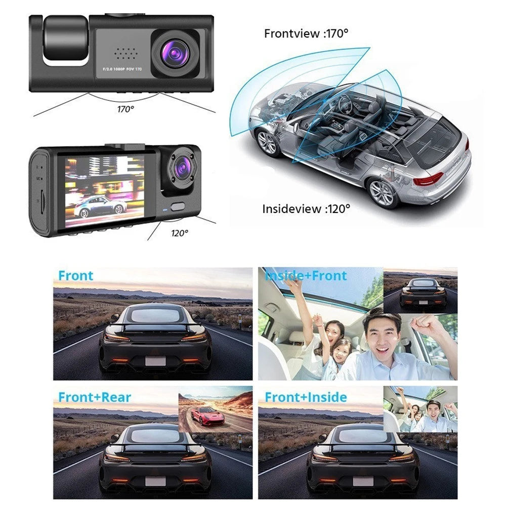 3 Camra Dash Cam for Cars Camera 1080P Car Dvr Vehicle Recorder Video Recorder Front and Rear Camera W/ IR Night Vision Dashcam