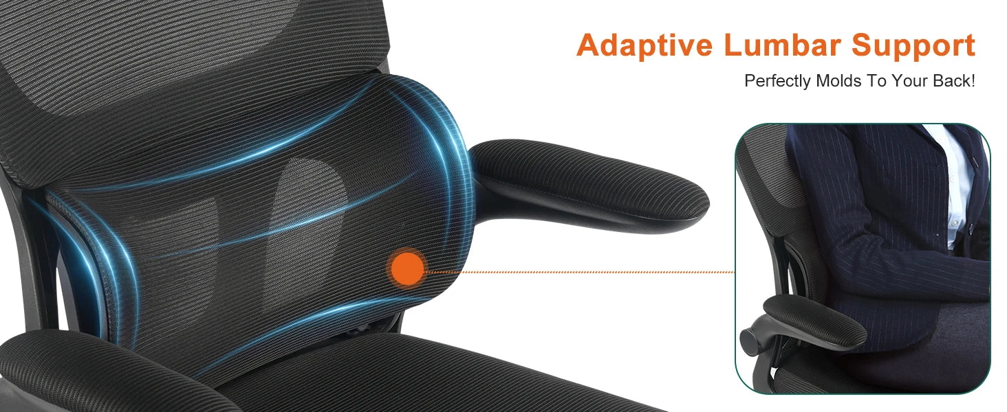 Gwong Ergonomic Office Chair Desk Chair with Folding Armrest Height-Adjustable Breathable Backrest Swivel Gaming Chair