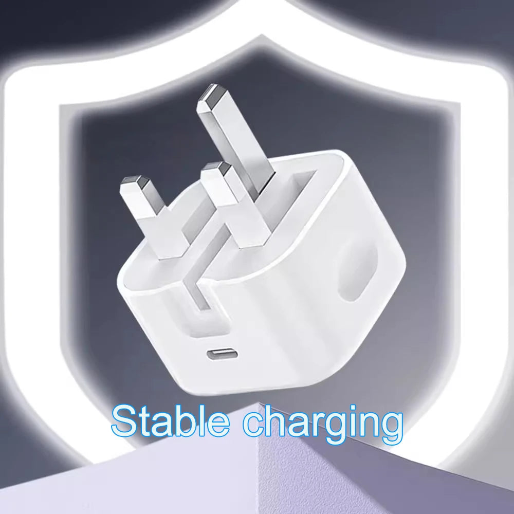 UK Plug Foldable 20W Mobile Phone Adapter With 2m Dual Type-C Mobile Phone Charging Cable Suitable for iPhone 15 16