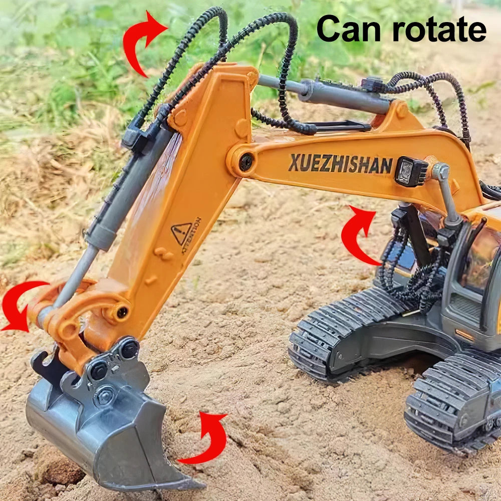 Excavator Toy for Boys with Remote Control 11-Channel Alloy Metal 2.4GHz Wireless RC Engineering Vehicle for Boys 3-12 Year Old