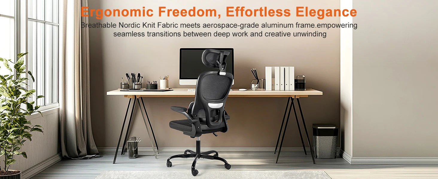 Gwong Ergonomic Office Chair Desk Chair with Folding Armrest Height-Adjustable Breathable Backrest Swivel Gaming Chair