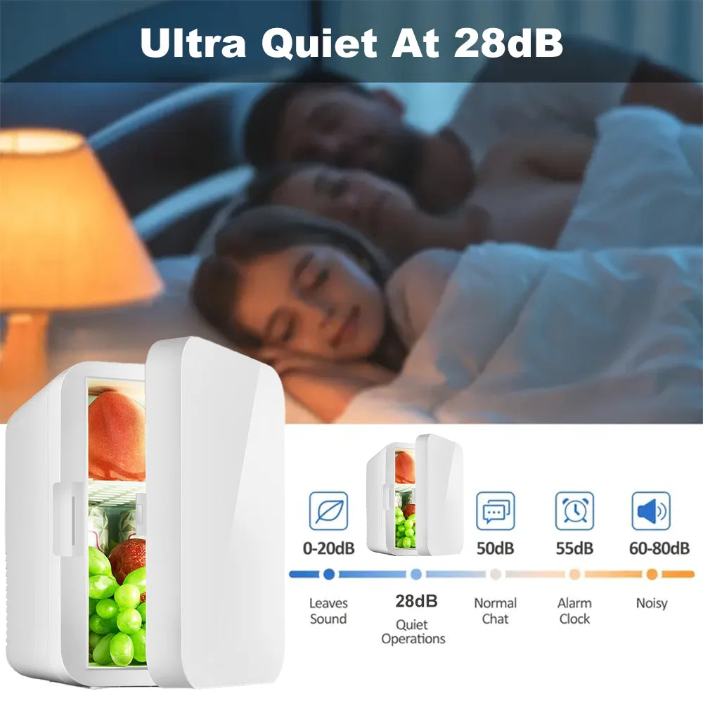 Portable Vehicle Refrigerator 8L Mini Compact Fridge Cooling Heating For Skin Care Cosmetic Beverages Drinks Office Dorm and Car