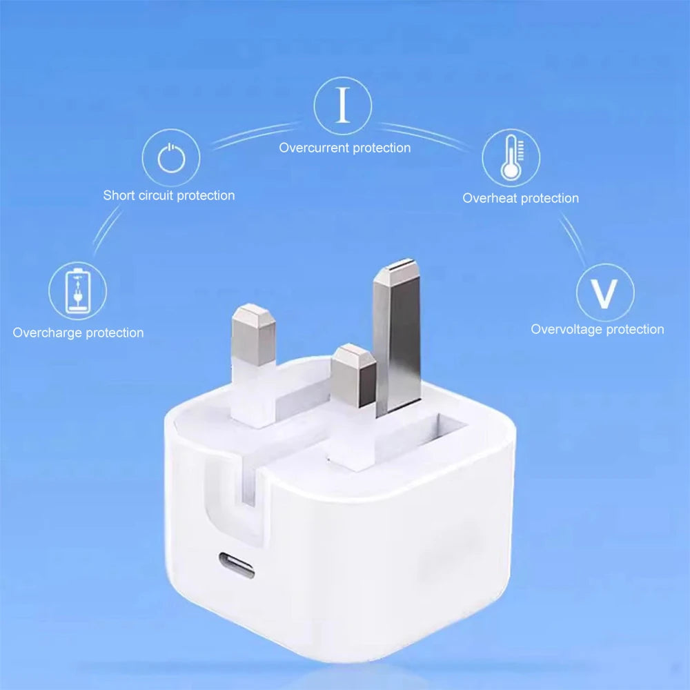 UK Plug Foldable 20W Mobile Phone Adapter With 2m Dual Type-C Mobile Phone Charging Cable Suitable for iPhone 15 16