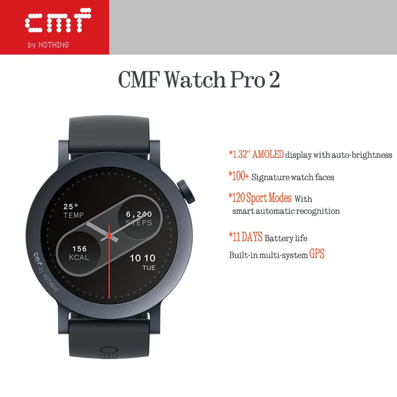 CMF by Nothing Watch Pro 2 Smartwatch with 1.32’’ AMOLED display, 11 days battery life, Bluetooth calls with AI noise reductio