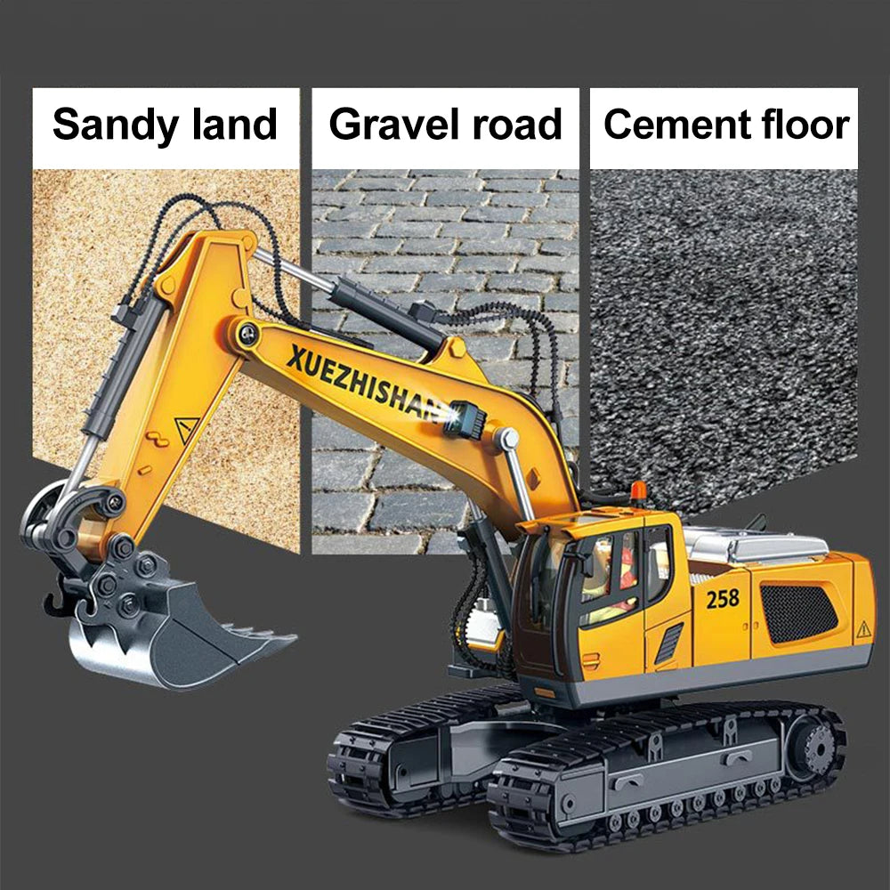 Excavator Toy for Boys with Remote Control 11-Channel Alloy Metal 2.4GHz Wireless RC Engineering Vehicle for Boys 3-12 Year Old