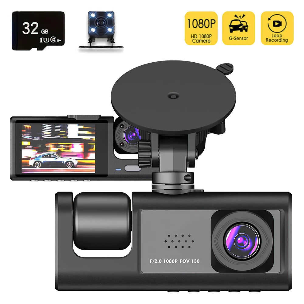 3 Camra Dash Cam for Cars Camera 1080P Car Dvr Vehicle Recorder Video Recorder Front and Rear Camera W/ IR Night Vision Dashcam
