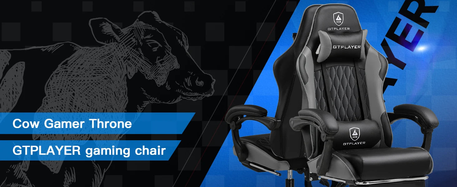 GTPLAYER Gaming Chair, Ergonomic Computer Chair with Footrest, Headrest and Lumbar Support Height Adjustable Gaming Chair 360° S