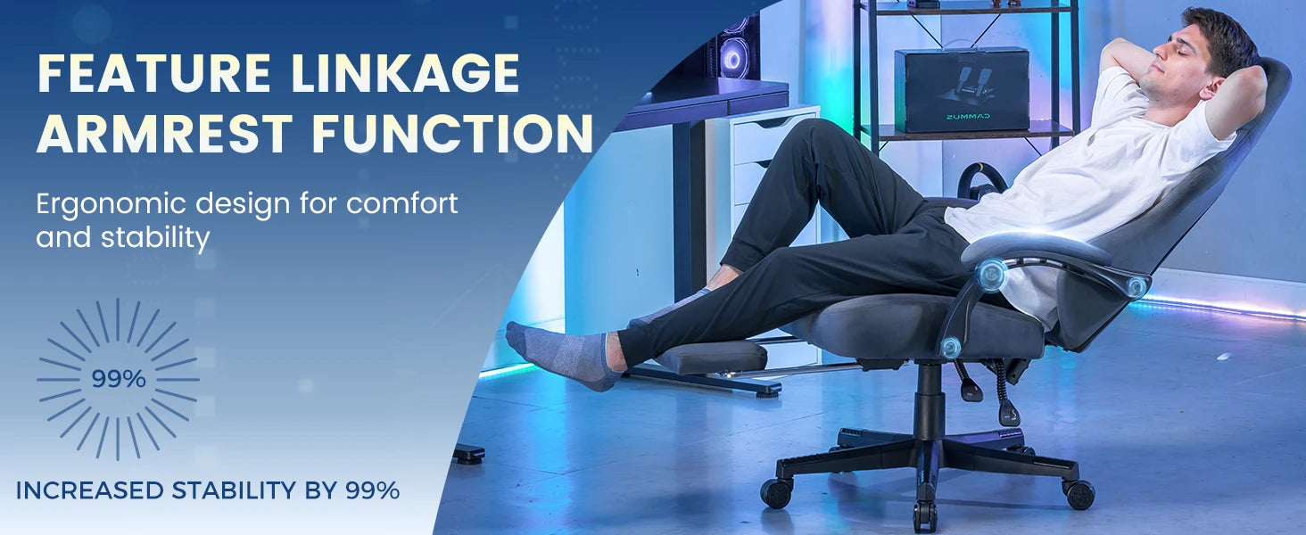 GTPLAYER Fabric Gaming Chair, Ergonomic Computer Chair with Footrest and Lumbar Support Height Adjustable Home Office Chair
