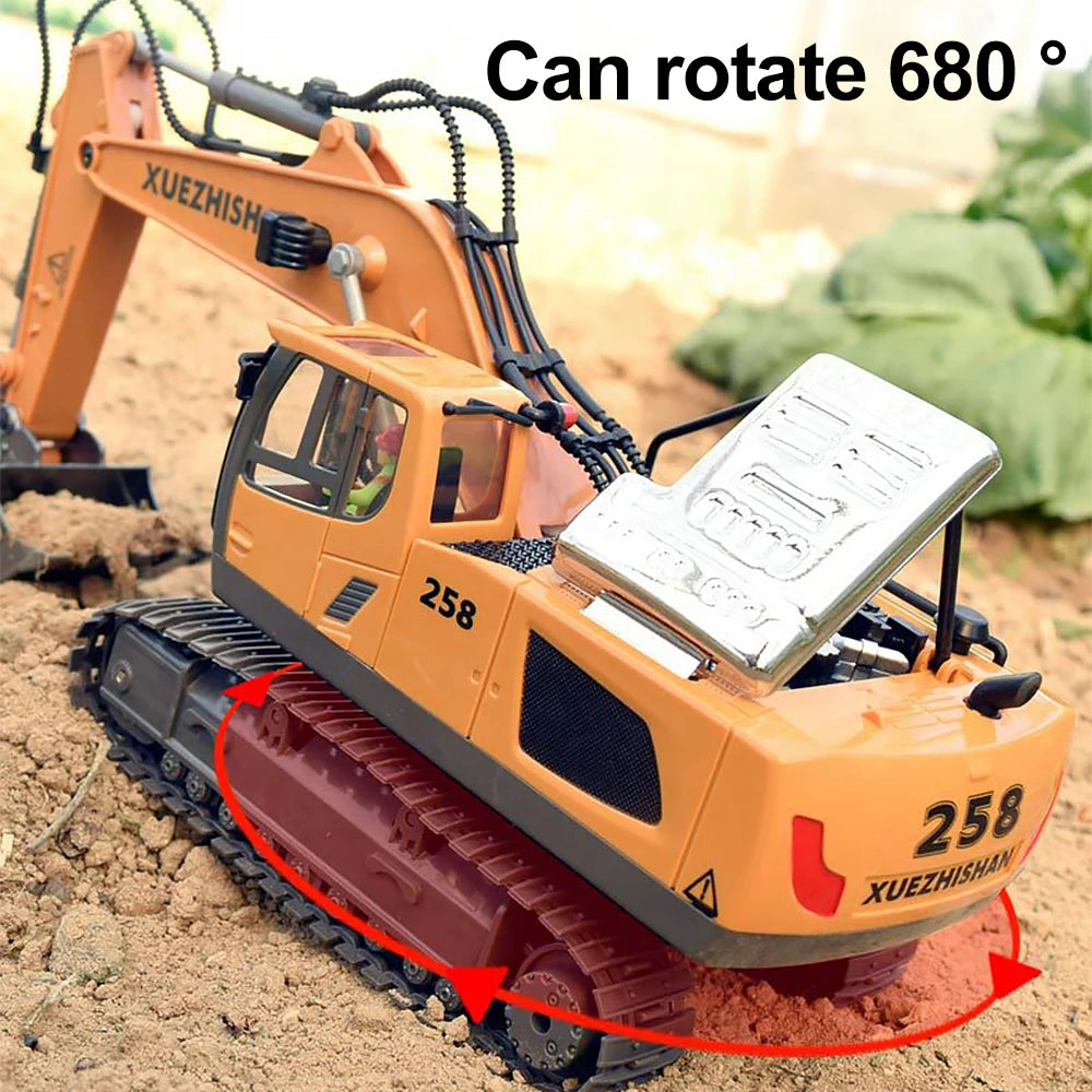 Excavator Toy for Boys with Remote Control 11-Channel Alloy Metal 2.4GHz Wireless RC Engineering Vehicle for Boys 3-12 Year Old