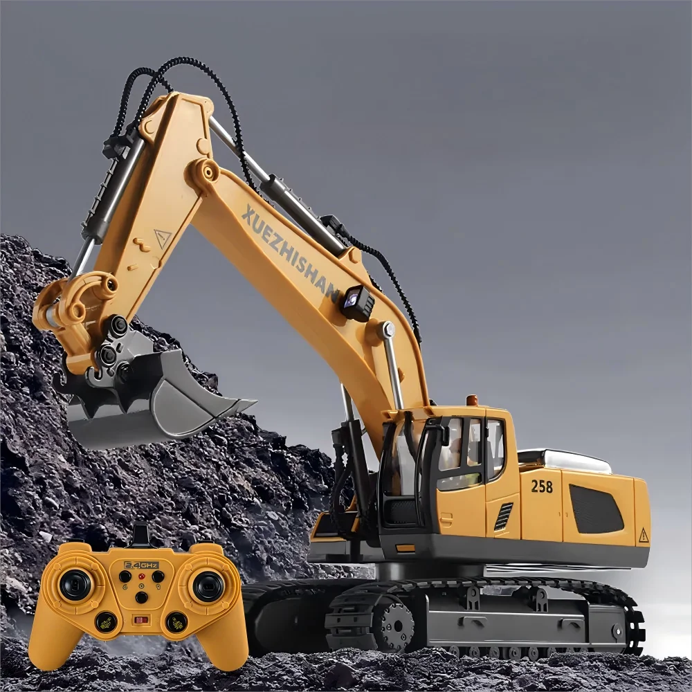 Excavator Toy for Boys with Remote Control 11-Channel Alloy Metal 2.4GHz Wireless RC Engineering Vehicle for Boys 3-12 Year Old