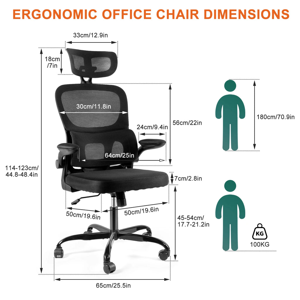 Gwong Ergonomic Office Chair Desk Chair with Folding Armrest Height-Adjustable Breathable Backrest Swivel Gaming Chair