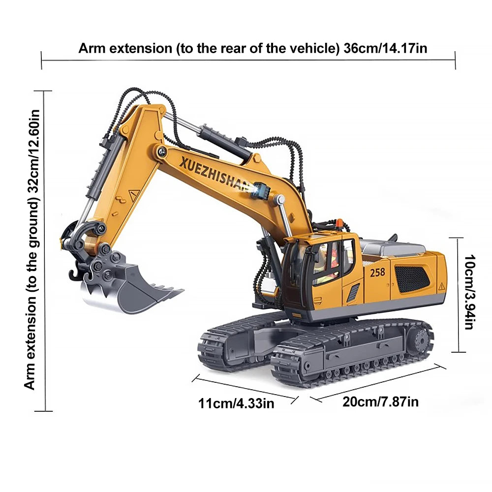 Excavator Toy for Boys with Remote Control 11-Channel Alloy Metal 2.4GHz Wireless RC Engineering Vehicle for Boys 3-12 Year Old