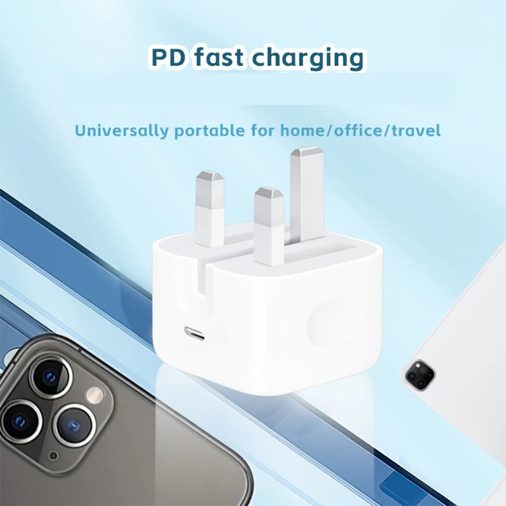 UK Plug Foldable 20W Mobile Phone Adapter With 2m Dual Type-C Mobile Phone Charging Cable Suitable for iPhone 15 16