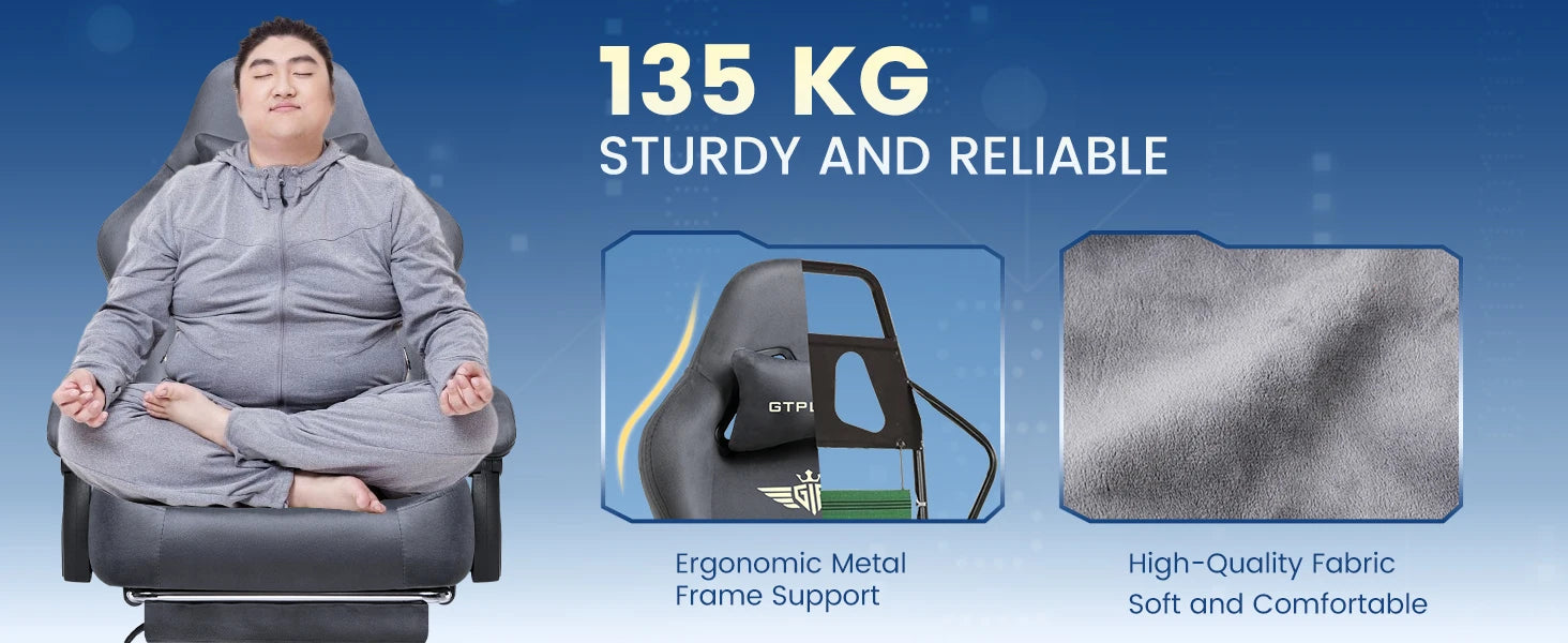 GTPLAYER Fabric Gaming Chair, Ergonomic Computer Chair with Footrest and Lumbar Support Height Adjustable Home Office Chair