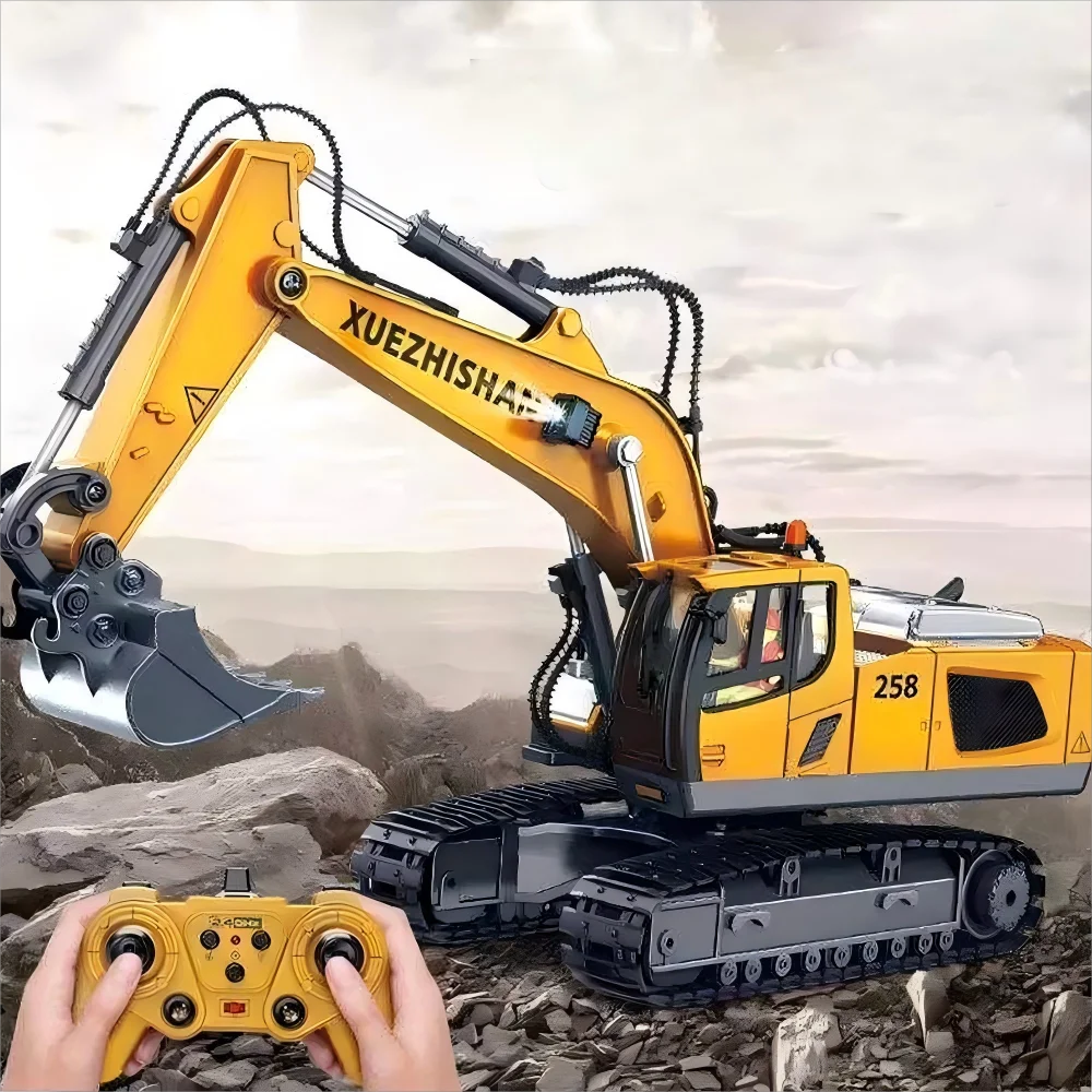 Excavator Toy for Boys with Remote Control 11-Channel Alloy Metal 2.4GHz Wireless RC Engineering Vehicle for Boys 3-12 Year Old