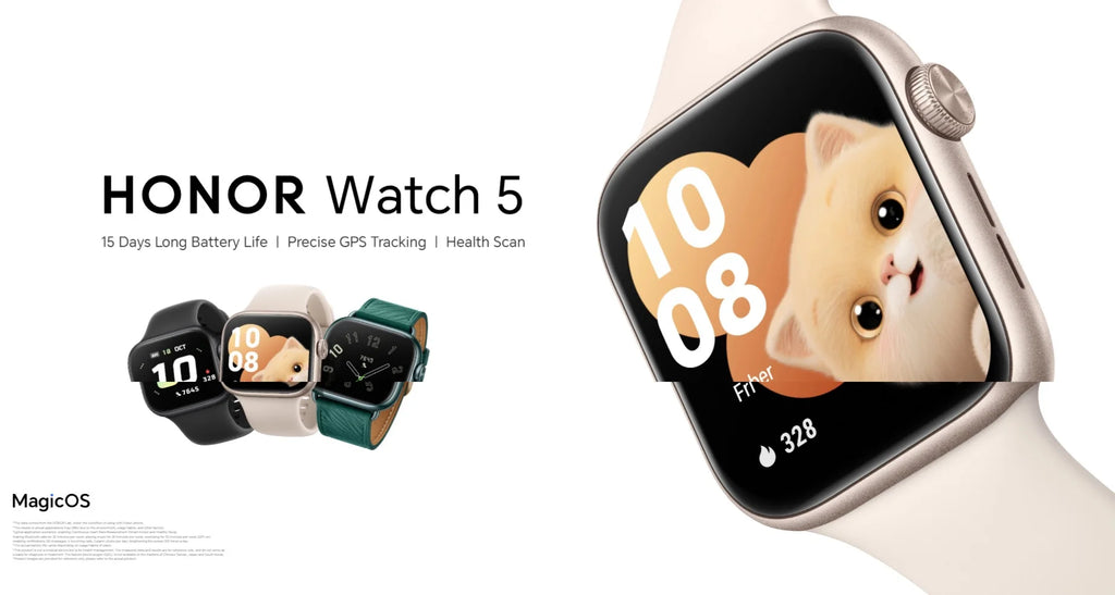 HONOR Watch 5, Smartwatch, 15 Days of Battery Life,1.85-inch AMOLED Screen, 5ATM and IP68, GPS,BT5.2, Android and iOS