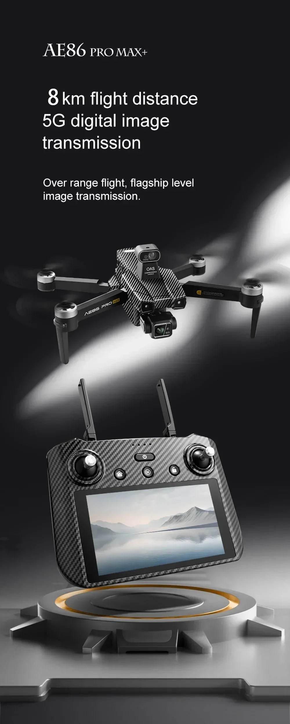 AE86 PRO MAX Professional Drone 10KM 3-Axis Gimbal RC Quadcopter 8K FPV Dual Camera GPS Obstacle Avoidance Drone with LED Screen