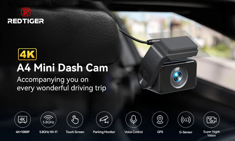 REDTIGER A4 Dash Camera Front and Rear 4k Dash Cam Drive Recorder for WiFi GPS Car Dvr for 24H Parking Mode Black Box for Car