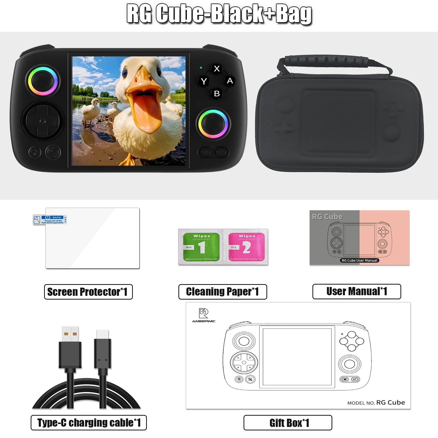 ANBERNIC RG Cube Retro Handheld Game Console 64bit Android 13 Unisoc T820 3.95 Inch IPS Screen Hall Joystick RGB lighting effect