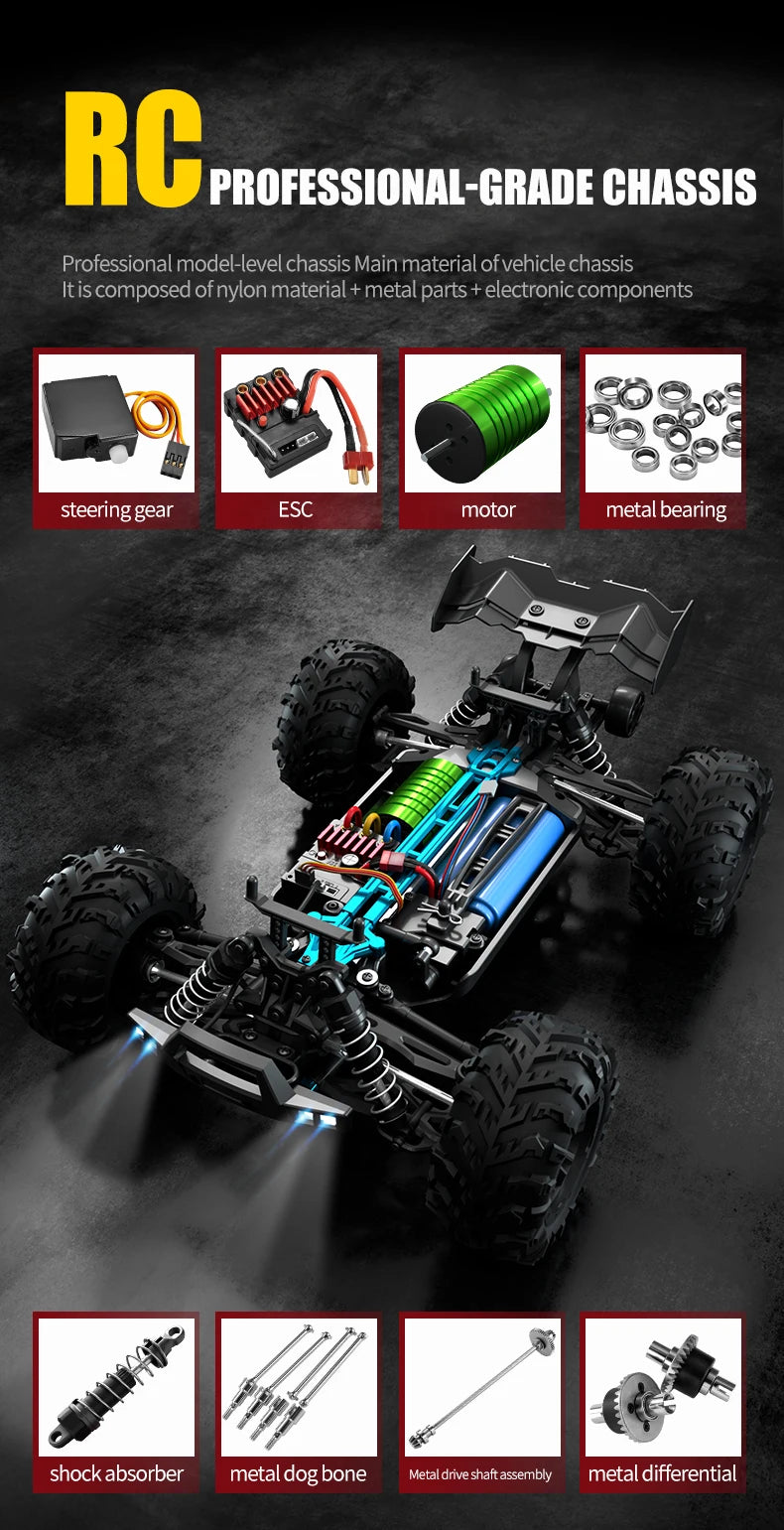 70KM/H High Speed RC Car 1/16 4x4 Remote Control Brushless Vehicle 2.4G 4WD Electric Off-Road Drift Crawler Toys for Children