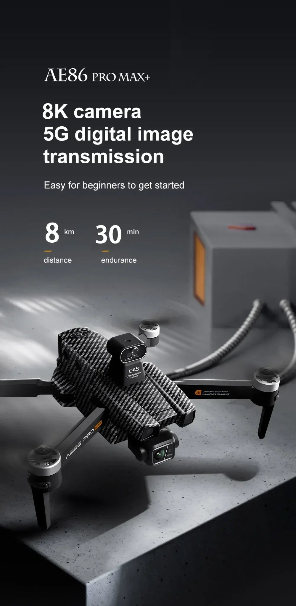 AE86 PRO MAX Professional Drone 10KM 3-Axis Gimbal RC Quadcopter 8K FPV Dual Camera GPS Obstacle Avoidance Drone with LED Screen