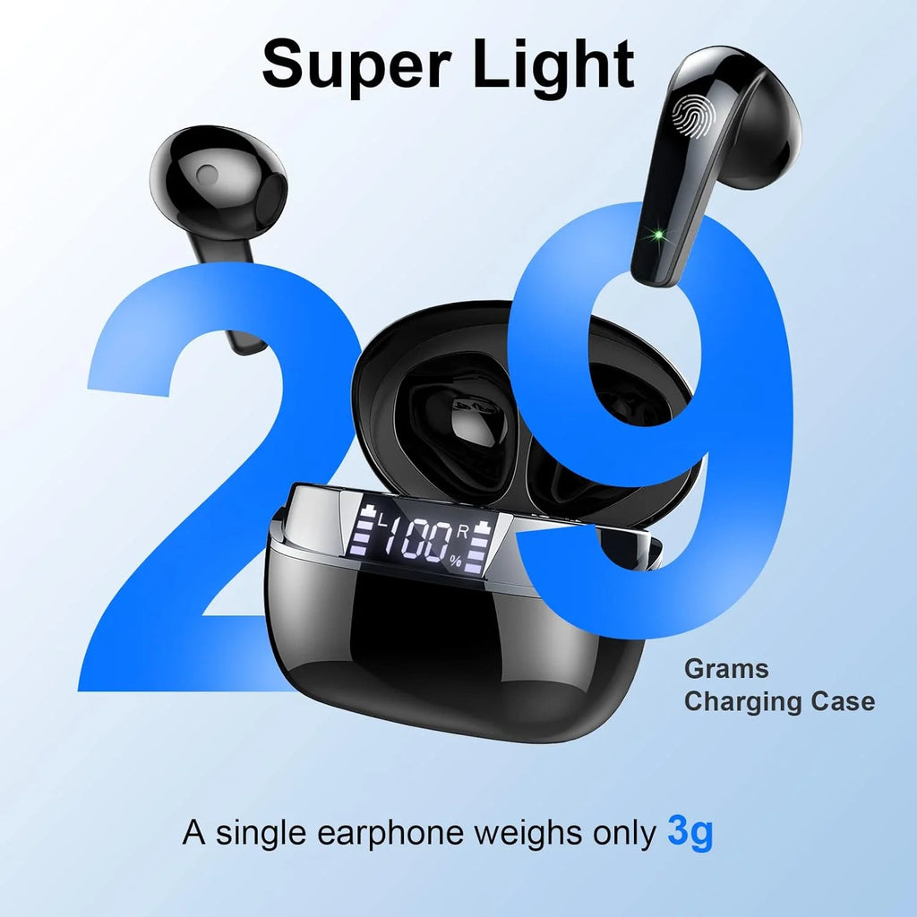 Q13 Bluetooth 5.4 Earbuds | 47H Playtime LED Display | IP7 Waterproof HiFi Sound ENC Mic | Touch Control Wireless Headphones.