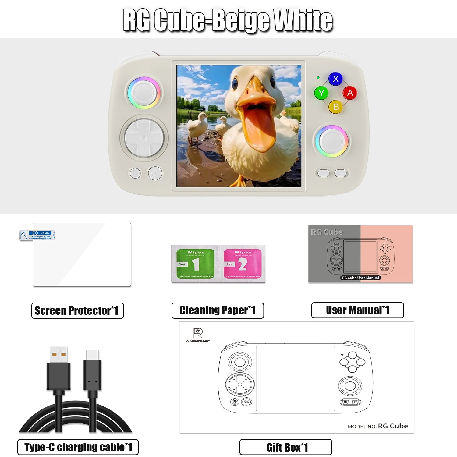 ANBERNIC RG Cube Retro Handheld Game Console 64bit Android 13 Unisoc T820 3.95 Inch IPS Screen Hall Joystick RGB lighting effect