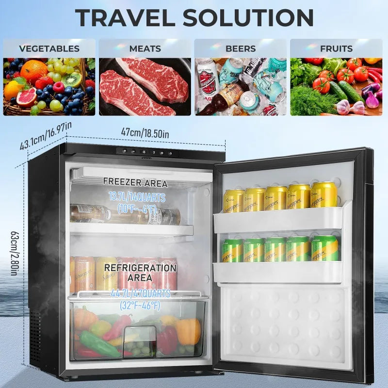 Campervan 12V Fridge 65L Low Power Cooling -20c Compressor Camping Fridge BT+APP