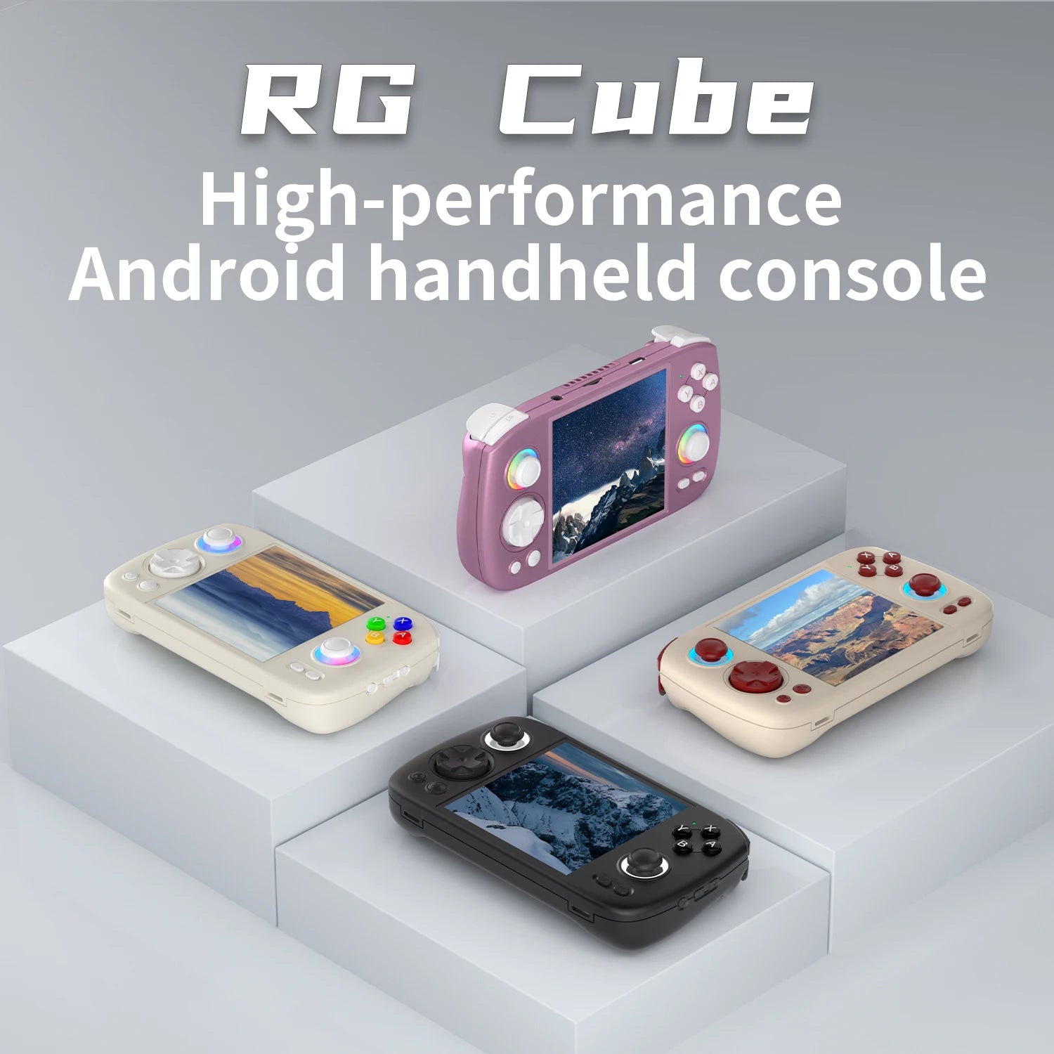 ANBERNIC RG Cube Retro Handheld Game Console 64bit Android 13 Unisoc T820 3.95 Inch IPS Screen Hall Joystick RGB lighting effect