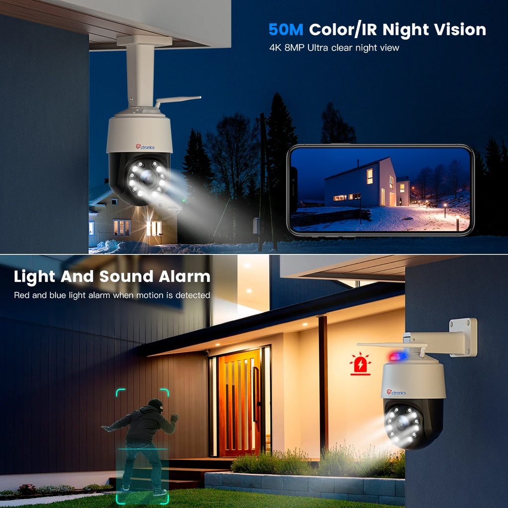 Ctronics Real 4K 8MP Surveillance Camera WiFi 5G Outdoor 360 16X 5X Optical Zoom Security Camera UHD Night Vision Auto Tracking