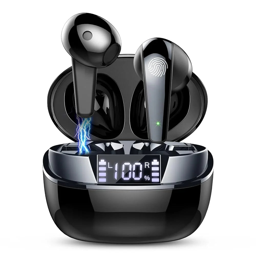 Q13 Bluetooth 5.4 Earbuds | 47H Playtime LED Display | IP7 Waterproof HiFi Sound ENC Mic | Touch Control Wireless Headphones.