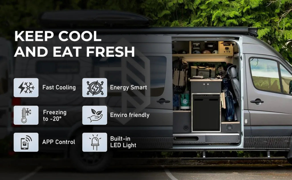 Campervan 12V Fridge 65L Low Power Cooling -20c Compressor Camping Fridge BT+APP