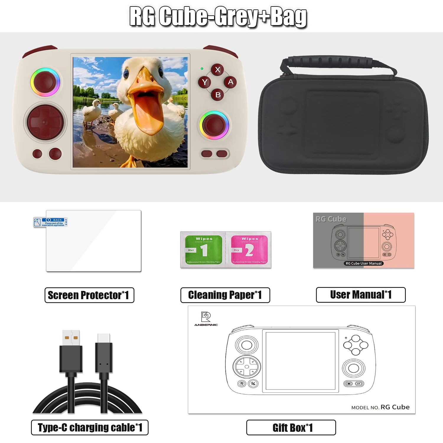 ANBERNIC RG Cube Retro Handheld Game Console 64bit Android 13 Unisoc T820 3.95 Inch IPS Screen Hall Joystick RGB lighting effect