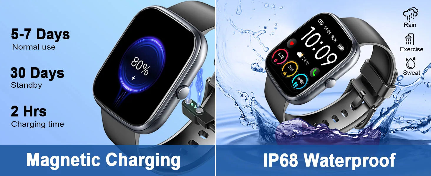 Smart Watch, 1.91" Smartwatch (Answer/Make Call), IP68 Waterproof Fitness Tracker, 110+ Sport Modes, Heart Rate and Sleep Monit