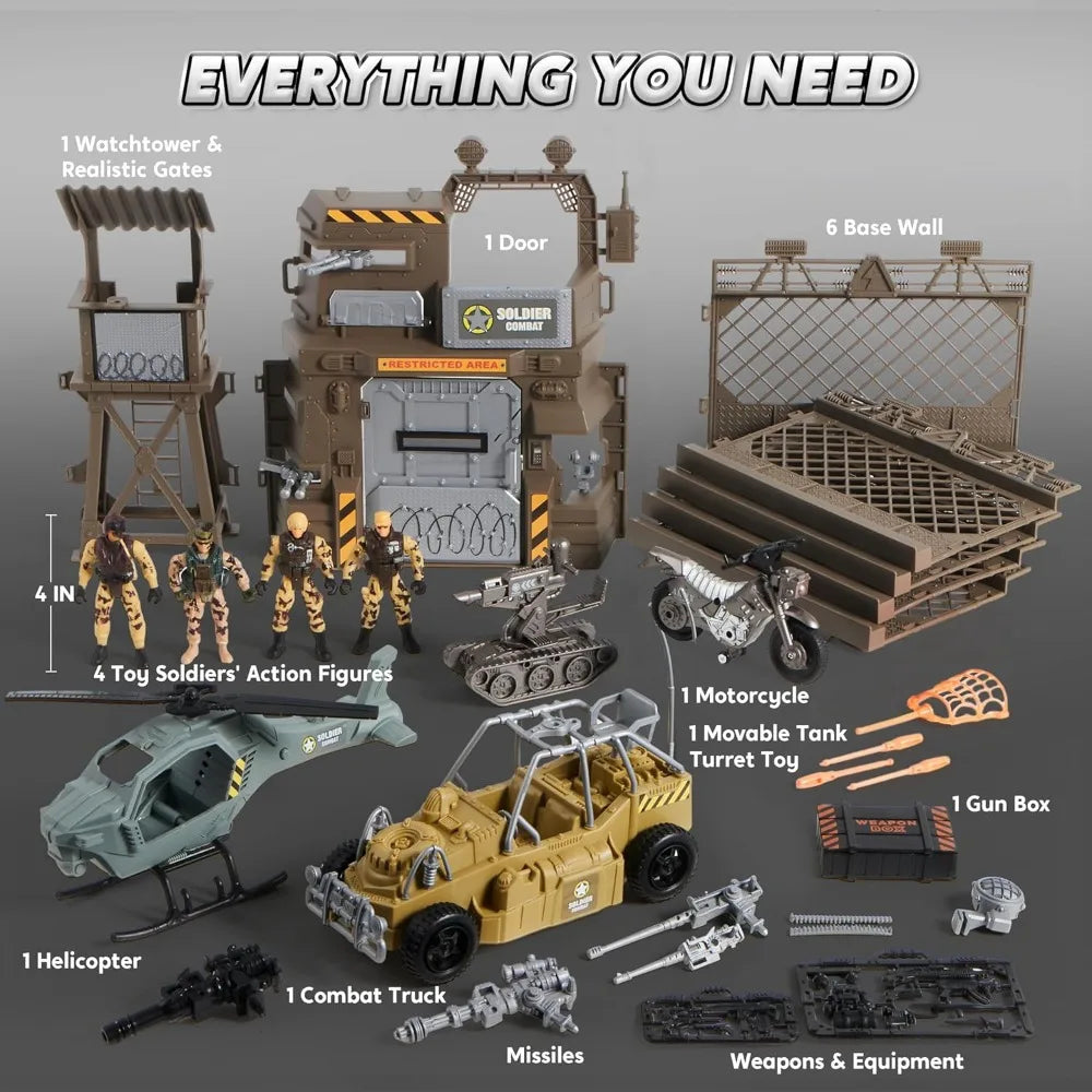 JOYFY Military Base Toys Set Including Army Vehicles Army Men Action Figures and Weapon Gear for Boys Birthday Chirstmas Gift