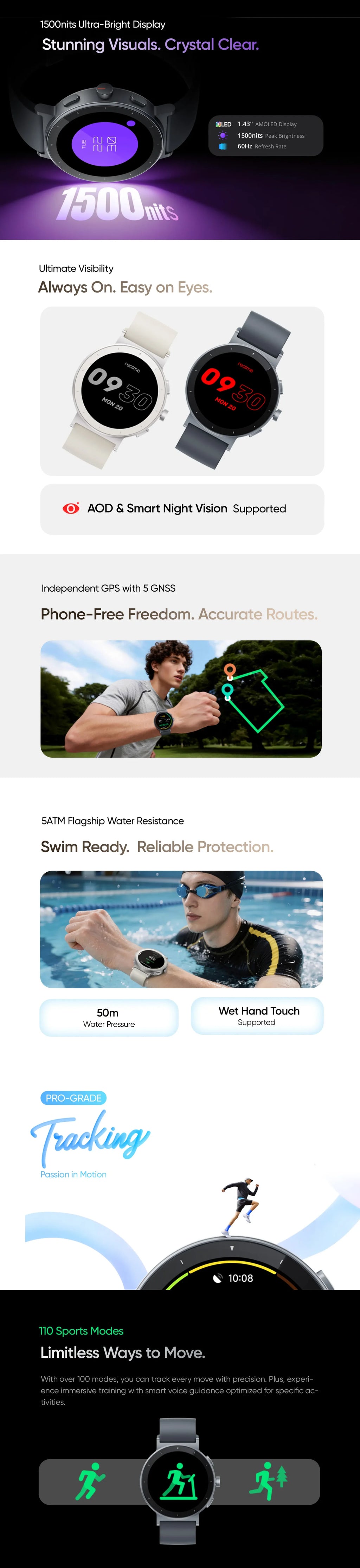 2026 New realme Watch S5 Smartwatch 110 Sports Modes 1500nit Ultra-Bright Display GPS with 5 GNSS