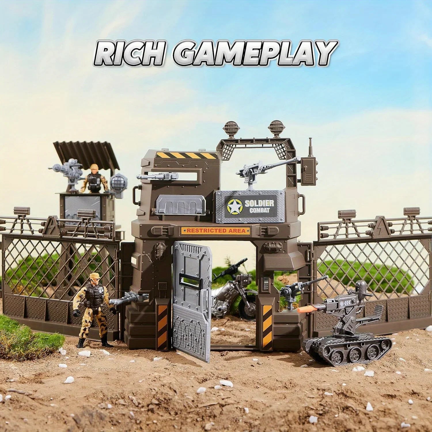 JOYFY Military Base Toys Set Including Army Vehicles Army Men Action Figures and Weapon Gear for Boys Birthday Chirstmas Gift