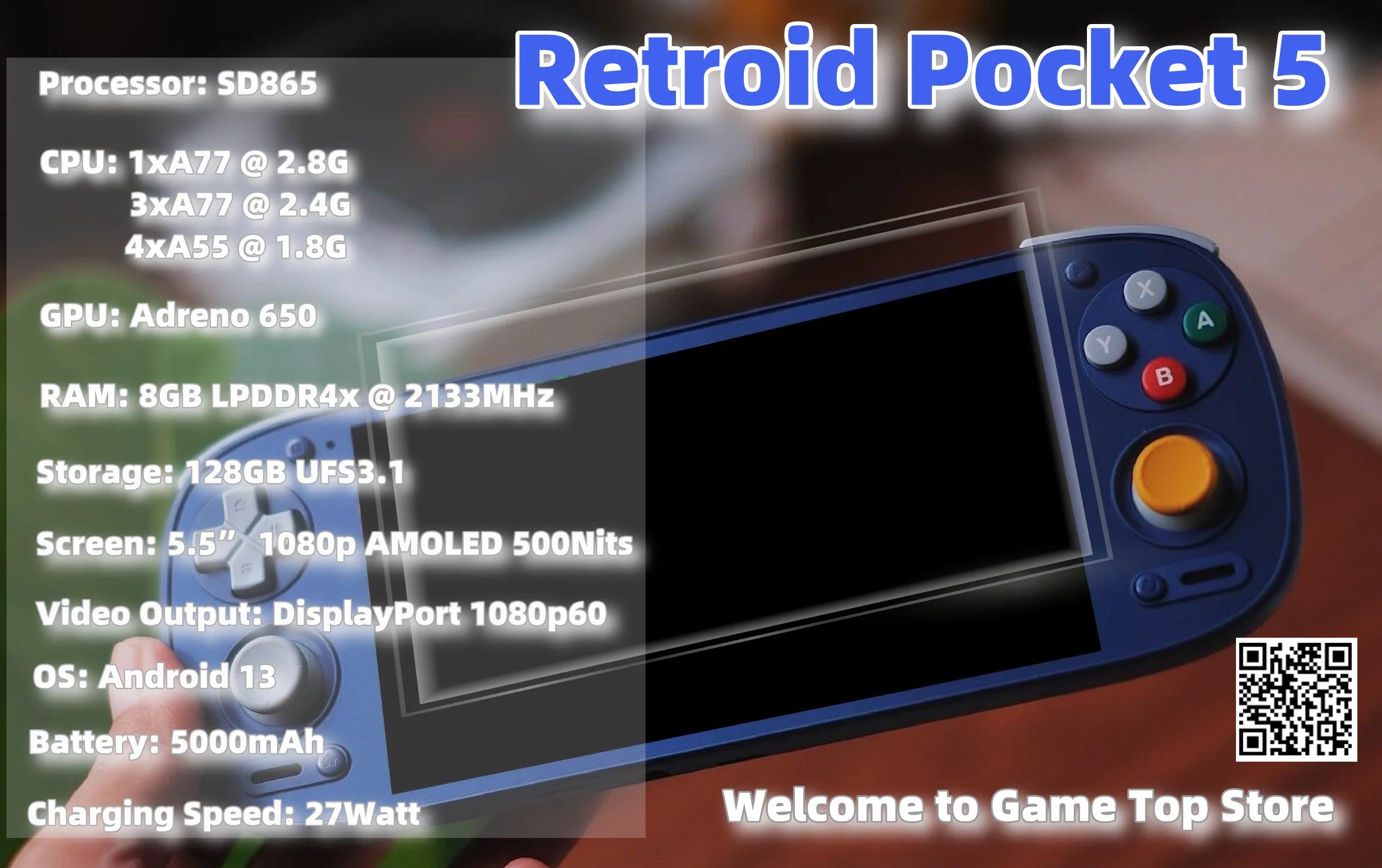 Retroid Pocket 5 Retro Handheld Game Console Video Game Consoles RP5 SD865 8+128G Android13 5.5 Inch OLED HD Screen 512G PSP PS2