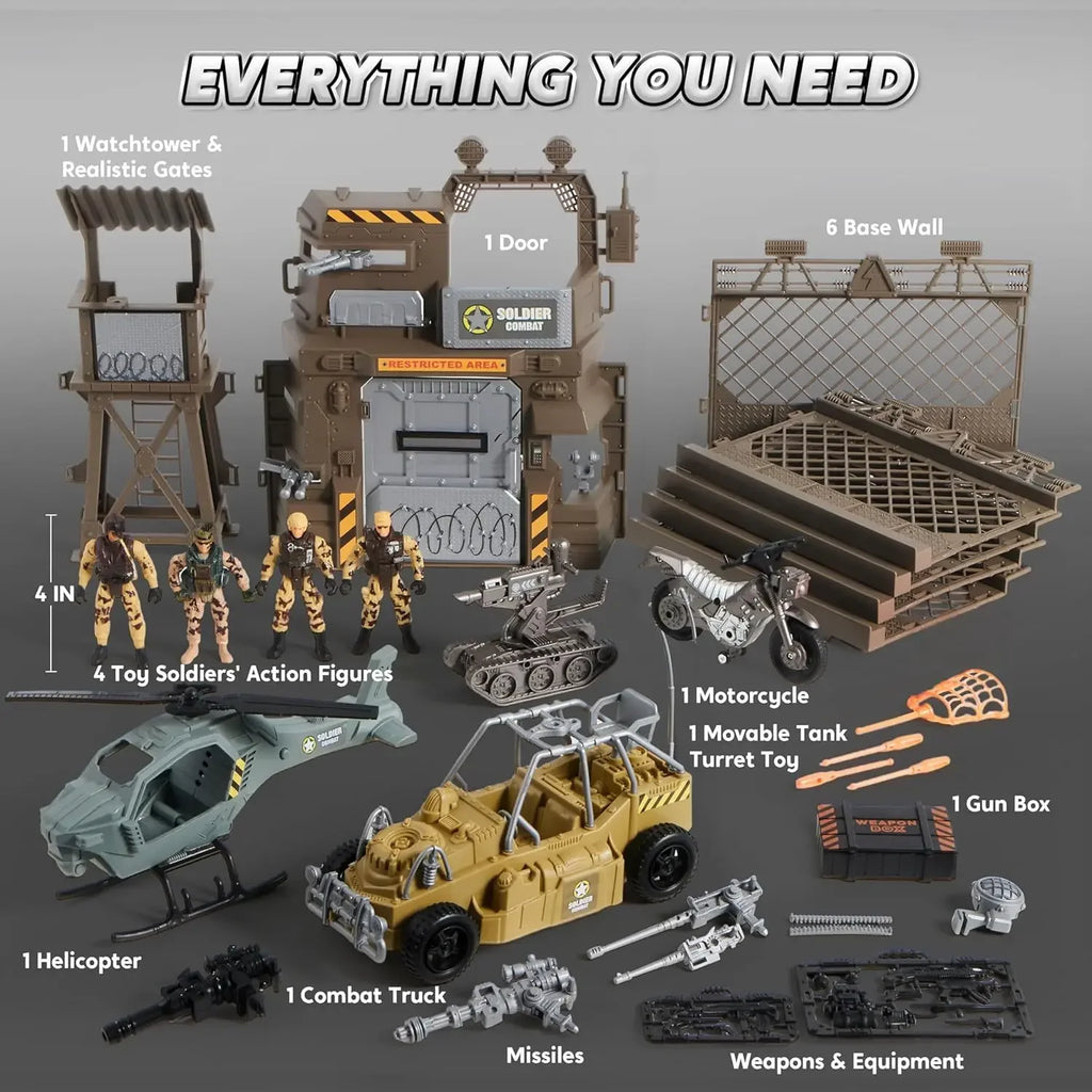 JOYFY Military Base Toys Set Including Army Vehicles Army Men Action Figures and Weapon Gear for Boys Birthday Chirstmas Gift