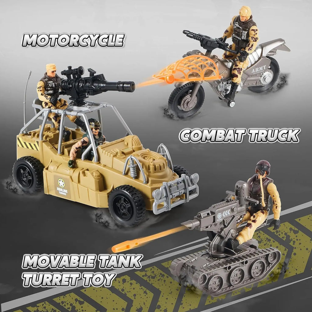 JOYFY Military Base Toys Set Including Army Vehicles Army Men Action Figures and Weapon Gear for Boys Birthday Chirstmas Gift