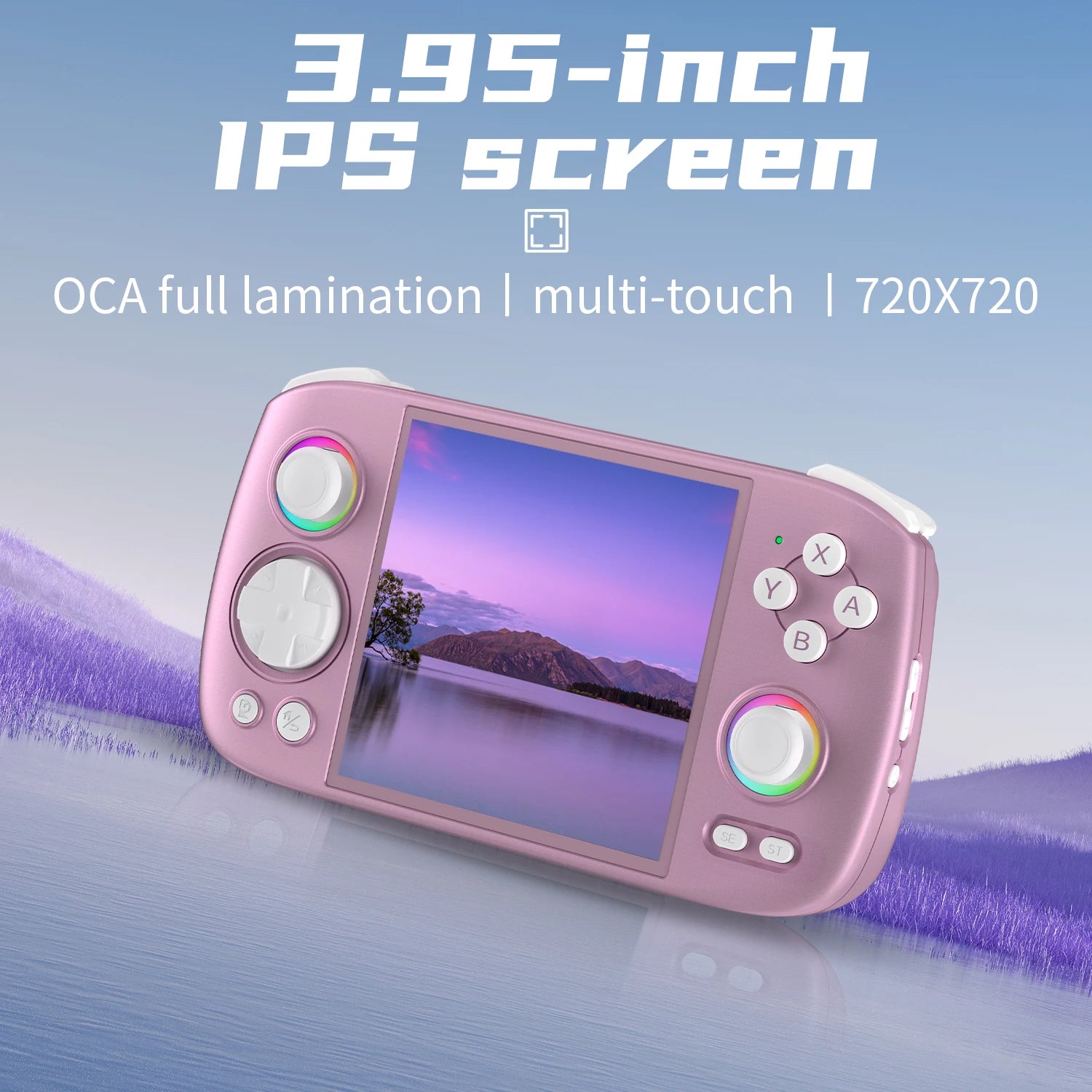 ANBERNIC RG Cube Retro Handheld Game Console 64bit Android 13 Unisoc T820 3.95 Inch IPS Screen Hall Joystick RGB lighting effect
