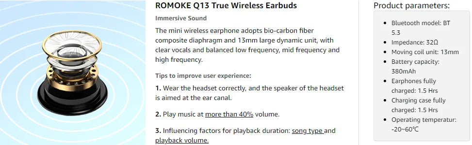 Q13 Bluetooth 5.4 Earbuds | 47H Playtime LED Display | IP7 Waterproof HiFi Sound ENC Mic | Touch Control Wireless Headphones.