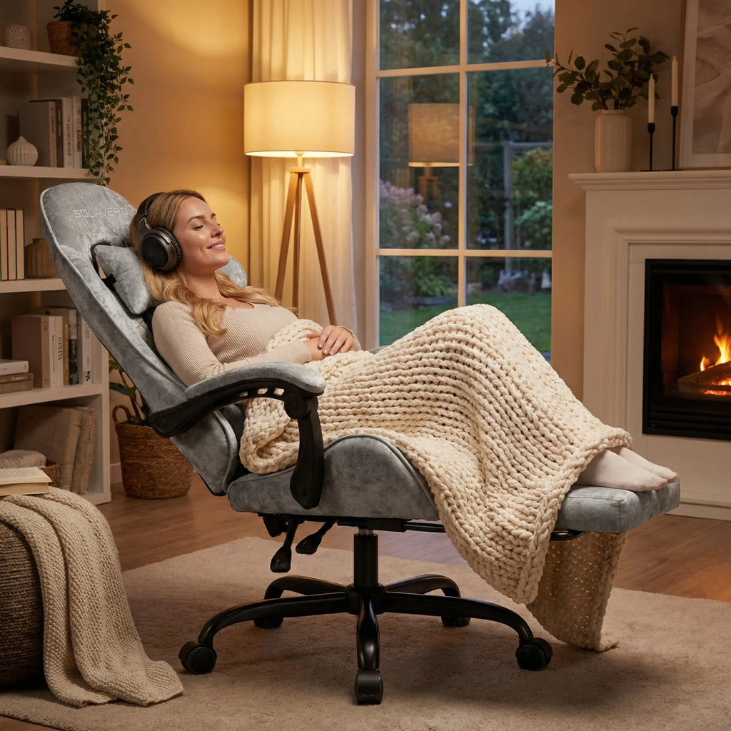 Massage Gaming Chair, Computer Office Chair with Comfy Fabric, Height Adjustable Game Chair with 360°-Swivel Seat and Headrest