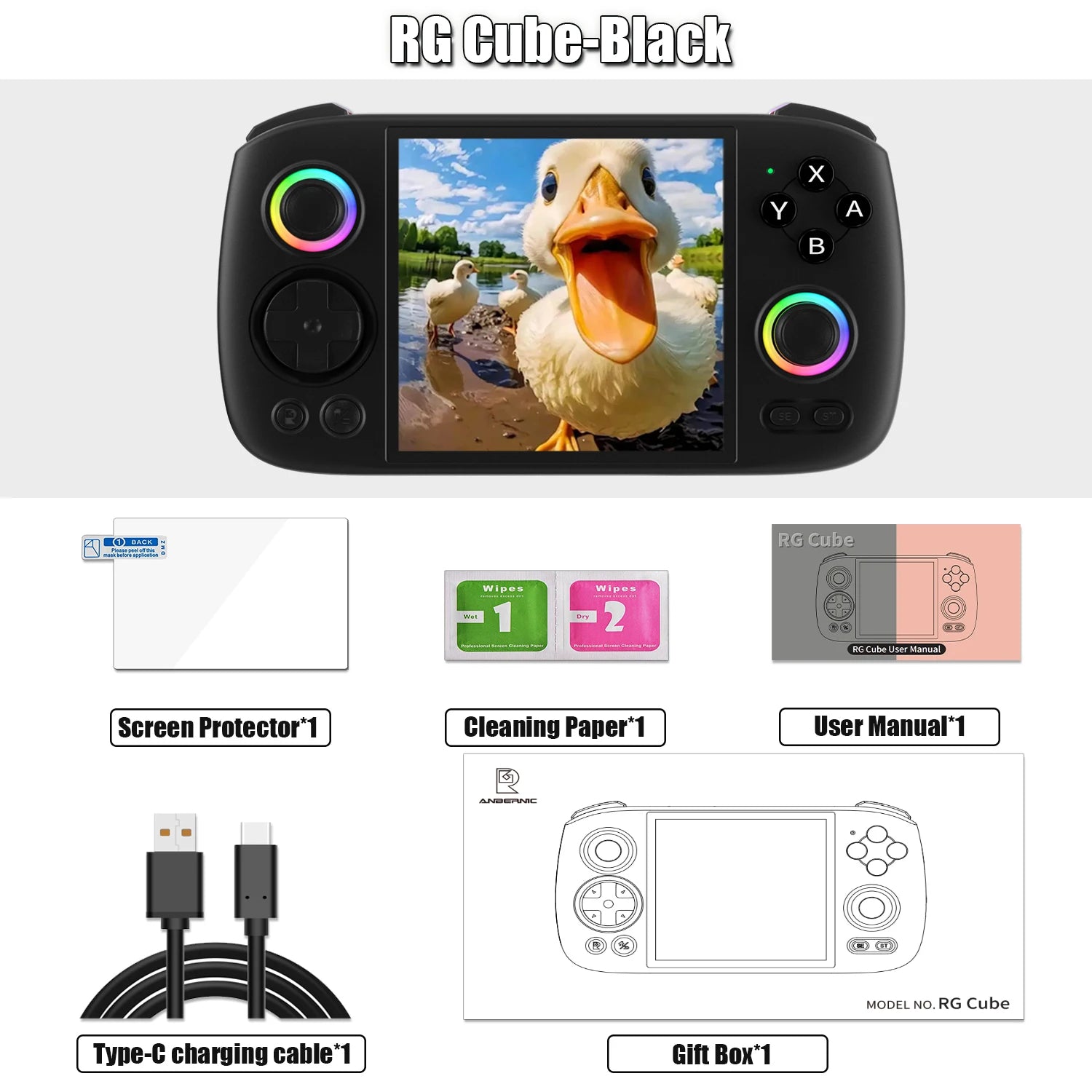 ANBERNIC RG Cube Retro Handheld Game Console 64bit Android 13 Unisoc T820 3.95 Inch IPS Screen Hall Joystick RGB lighting effect
