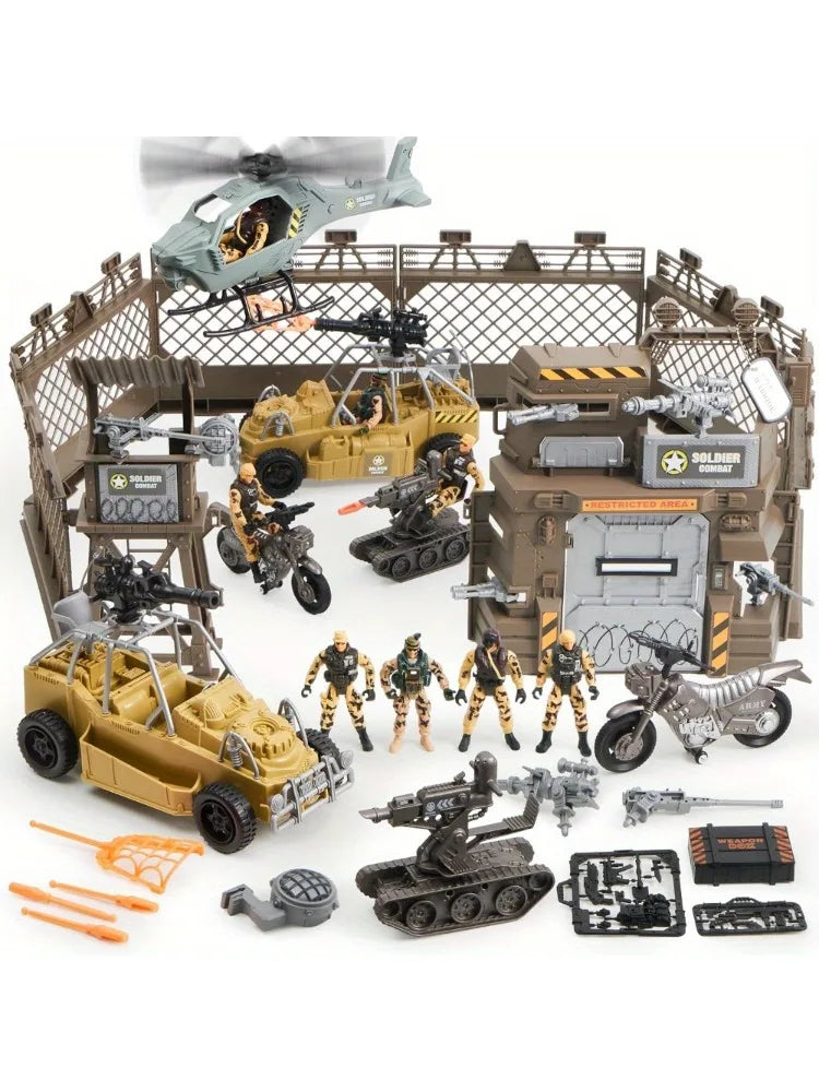 JOYFY Military Base Toys Set Including Army Vehicles Army Men Action Figures and Weapon Gear for Boys Birthday Chirstmas Gift