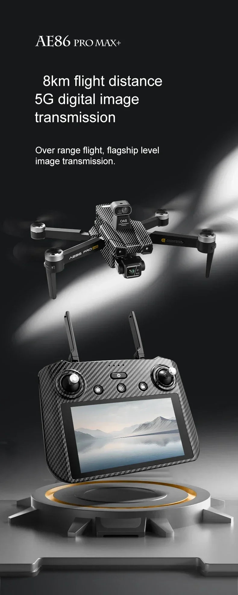 AE86 PRO MAX Professional Drone 10KM 3-Axis Gimbal RC Quadcopter 8K FPV Dual Camera GPS Obstacle Avoidance Drone with LED Screen