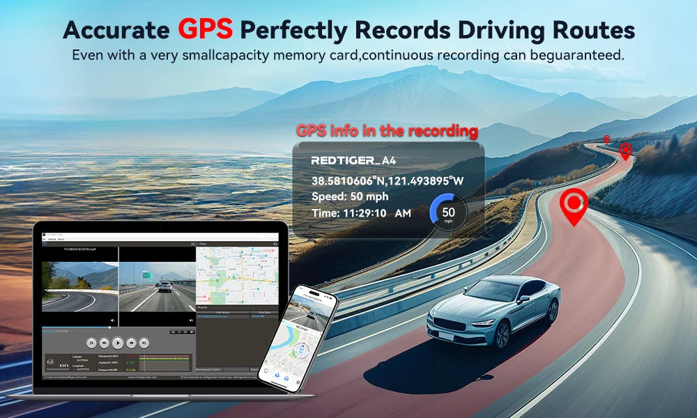 REDTIGER A4 Dash Camera Front and Rear 4k Dash Cam Drive Recorder for WiFi GPS Car Dvr for 24H Parking Mode Black Box for Car