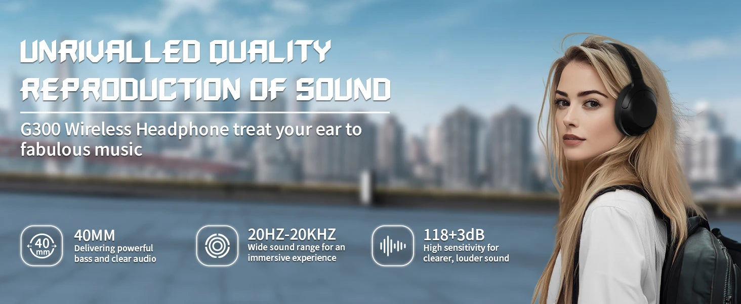 ATTACK SHARK G300 Wireless Bluetooth Headphone with ENC Noise Cancellation, Rechageable Over Ear Headset, 3.5MM Audio Jack