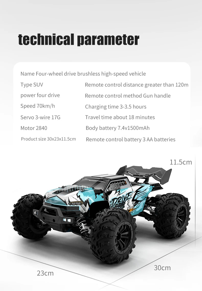 70KM/H High Speed RC Car 1/16 4x4 Remote Control Brushless Vehicle 2.4G 4WD Electric Off-Road Drift Crawler Toys for Children